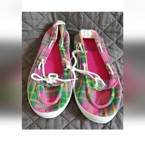 Plaid Women's Shoes with Pink and Green